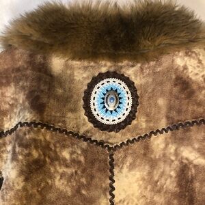 Brown Faux Fur Leather Jacket Cripple Creek size Small fits 2-6 tapered